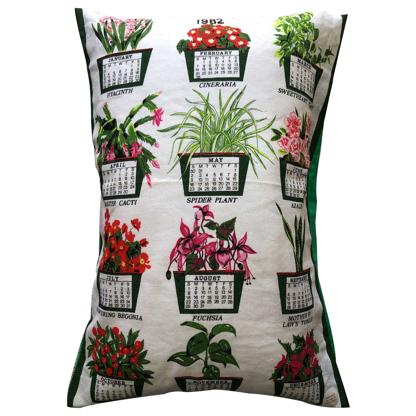 Houseplants 1982 calendar teatowel cushion cover