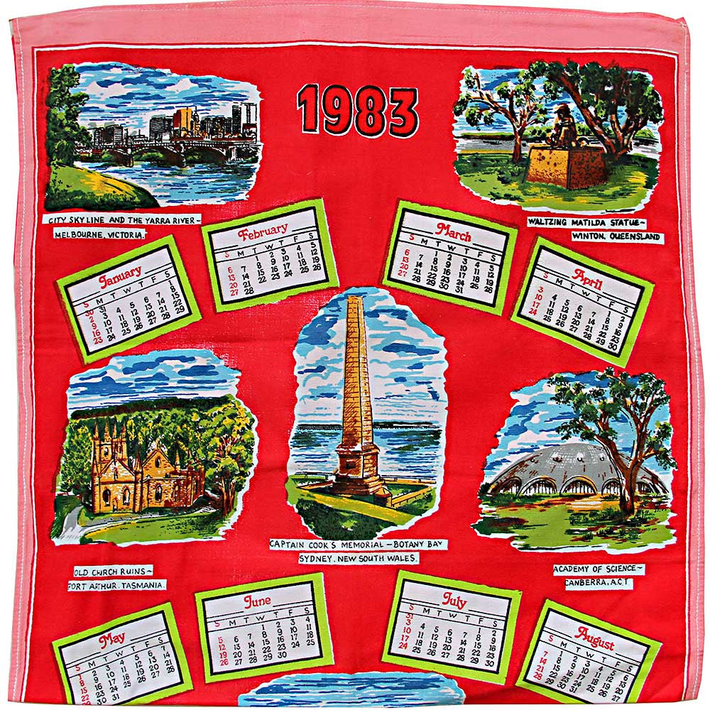 1983 calendar teatowel cushion cover