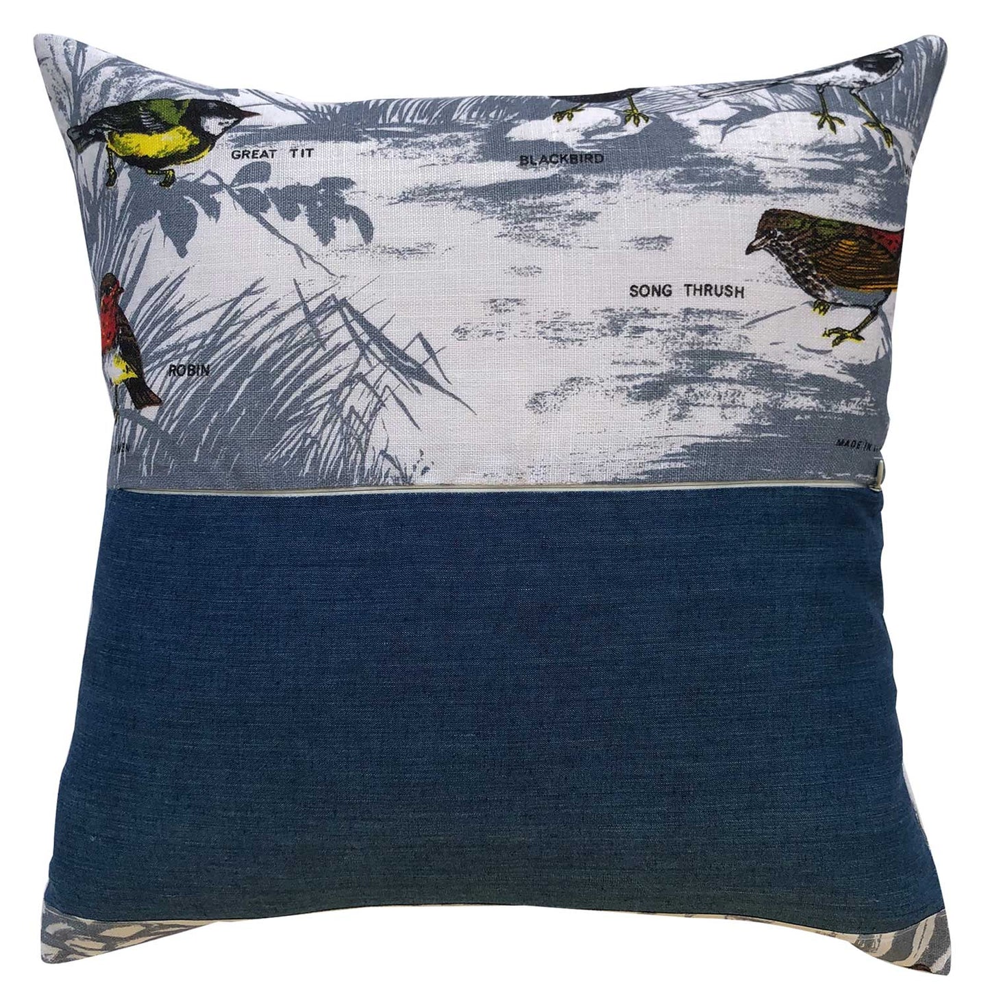 Birds of the English woodlands linen teatowel cushion cover