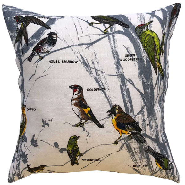 Birds of the English woodlands linen teatowel cushion cover