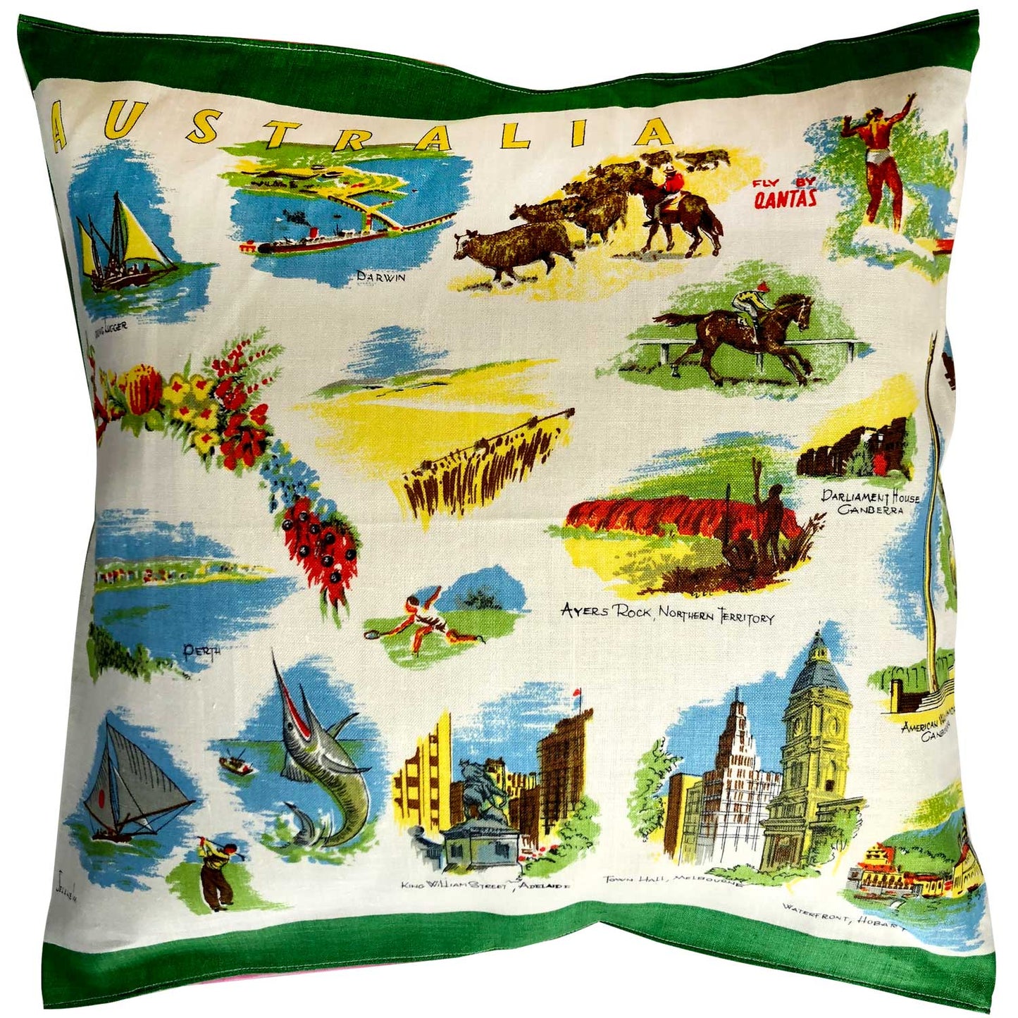Fly Qantas vintage linen teatowel cushion cover