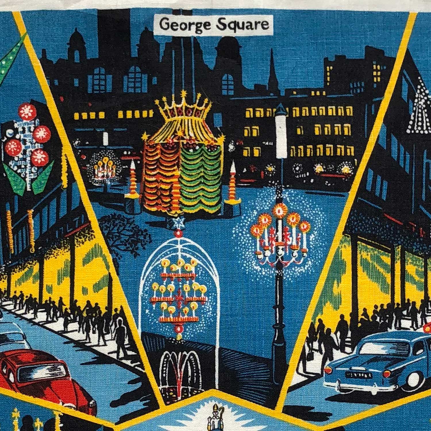 Glasgow Christmas lights vintage linen teatowel