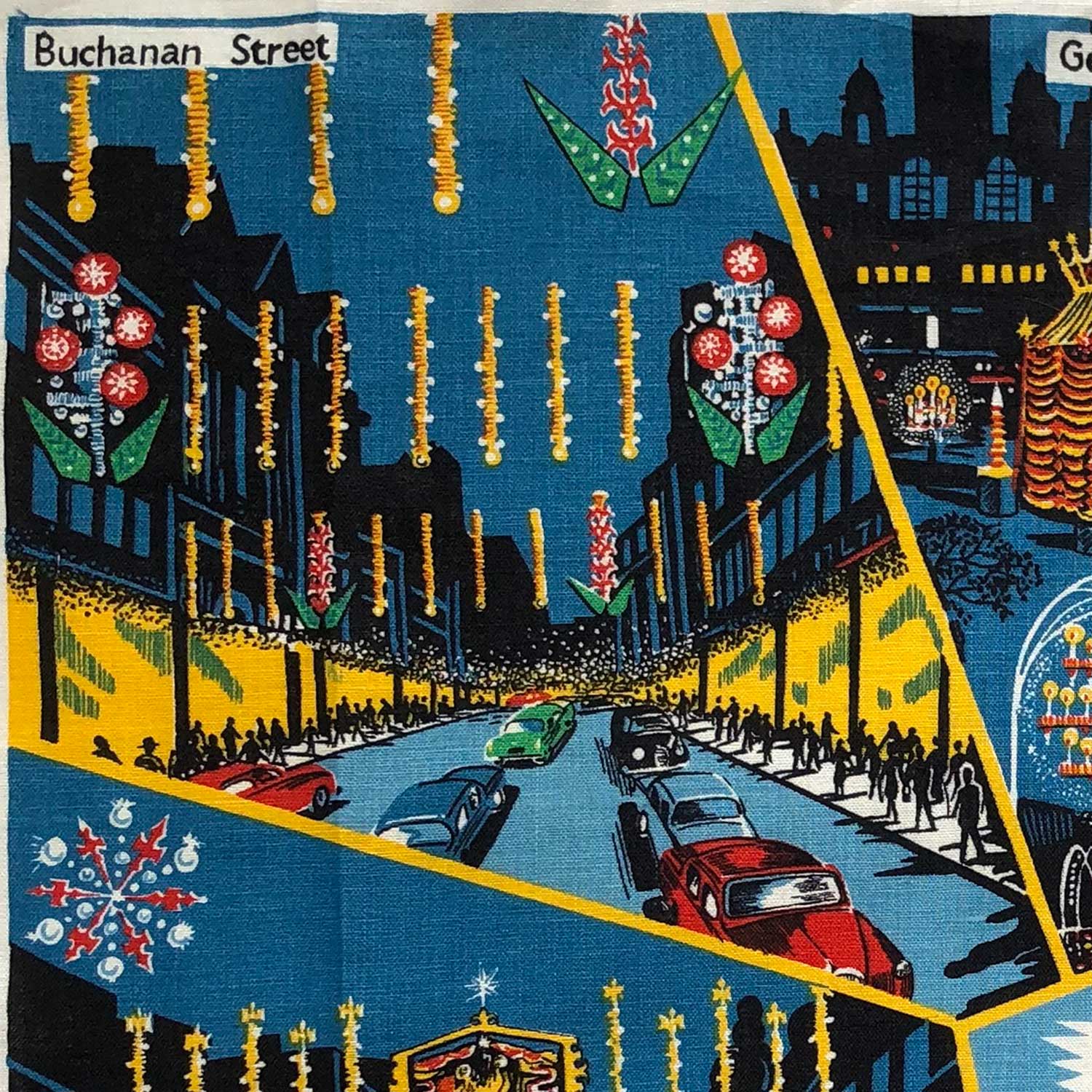 Glasgow Christmas lights vintage linen teatowel