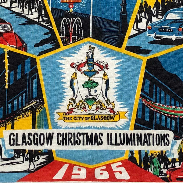Glasgow Christmas lights vintage linen teatowel