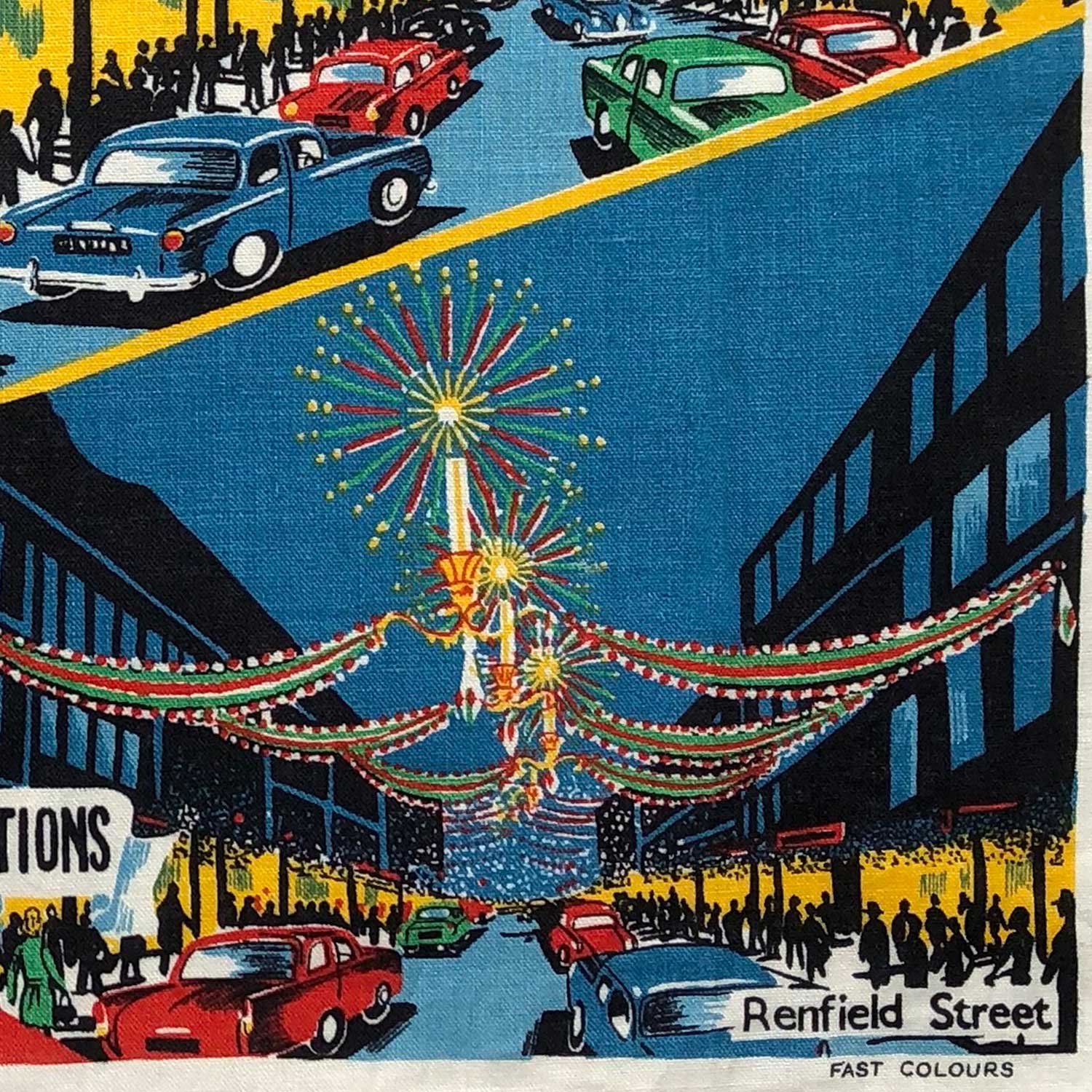 Glasgow Christmas lights vintage linen teatowel