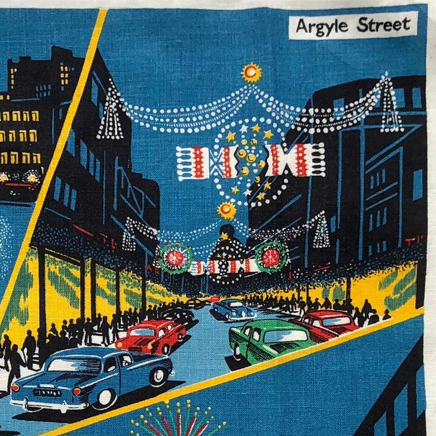 Glasgow Christmas lights vintage linen teatowel