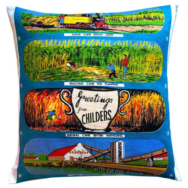 Greetings from Cane country vintage linen teatowel cushion cover