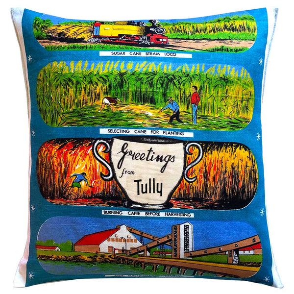 Greetings from Tully souvenir teatowel cushion cover
