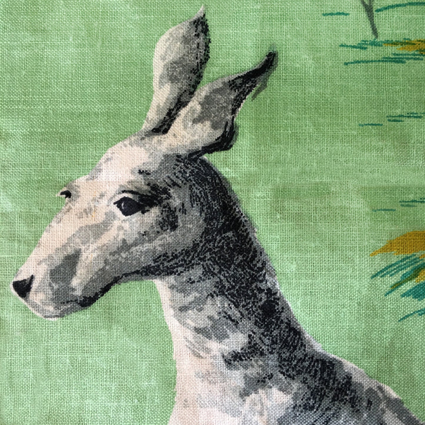 Kangaroos bound across vintage linen teatowel pillow cover