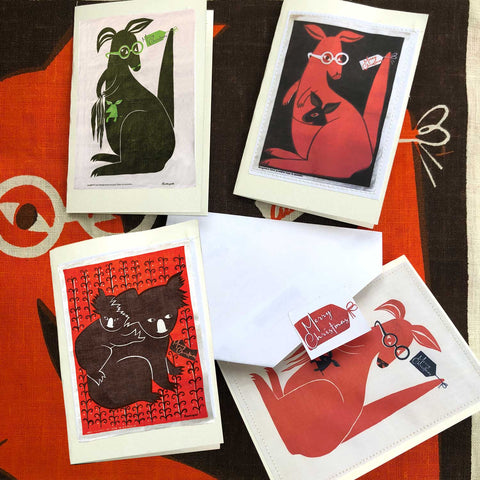 Christmas cards with teatowel designs.