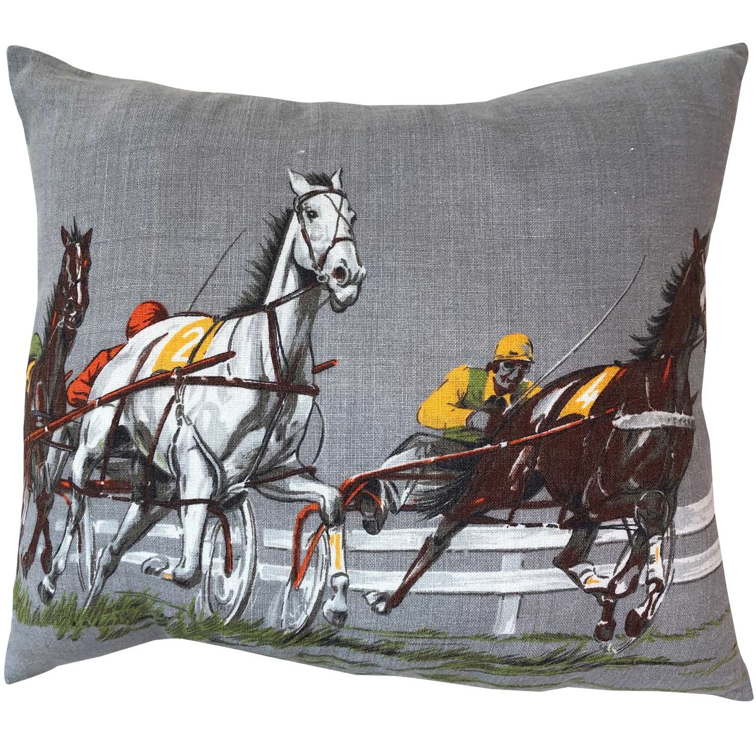 Harness racing vintage linen cushion cover