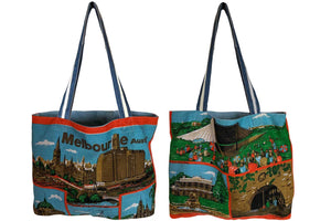 Melbourne vintage linen teatowel tote bag