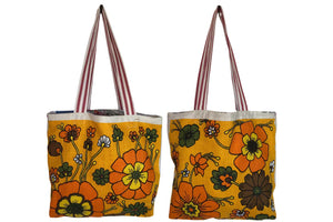 shopping tote great gift seventies floral vintage linen teatowel tote bag handmade in Sydney