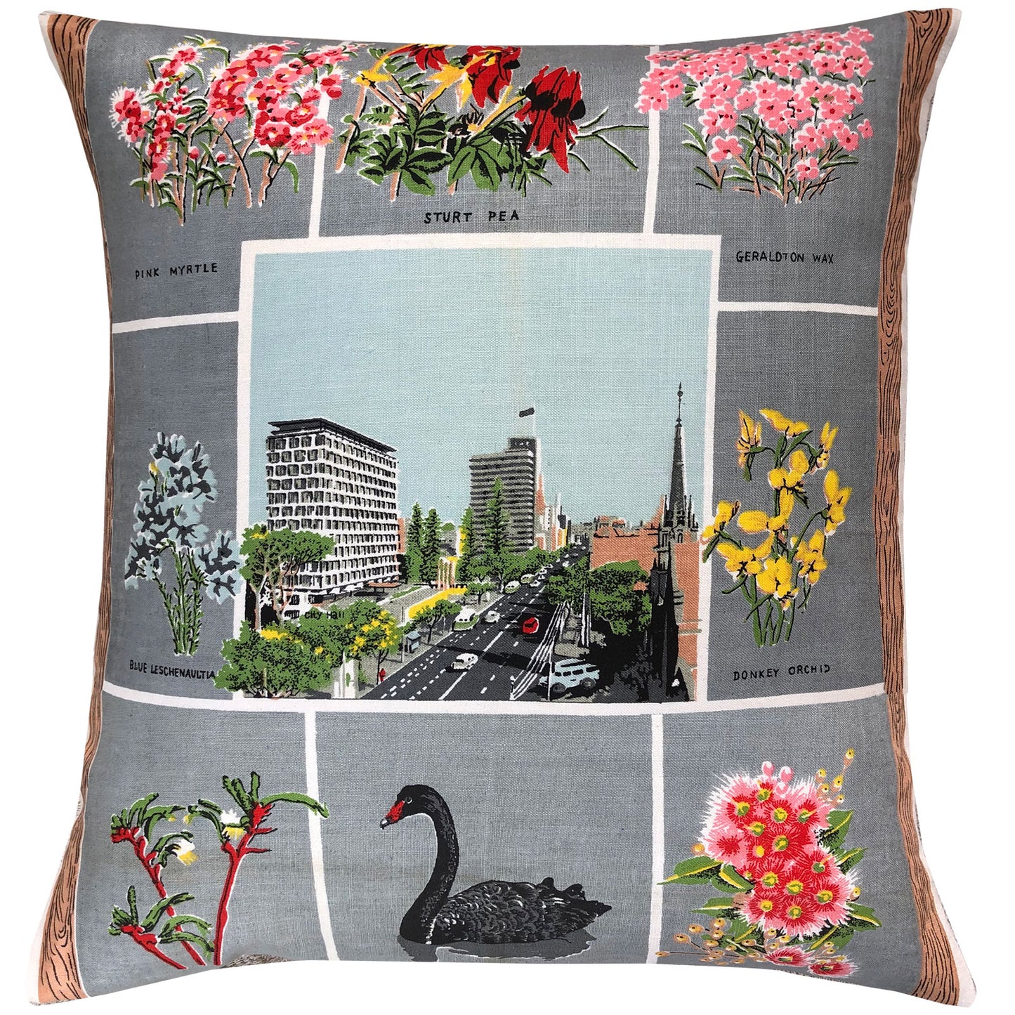 West Australian wildflowers vintage linen teatowel cushion cover