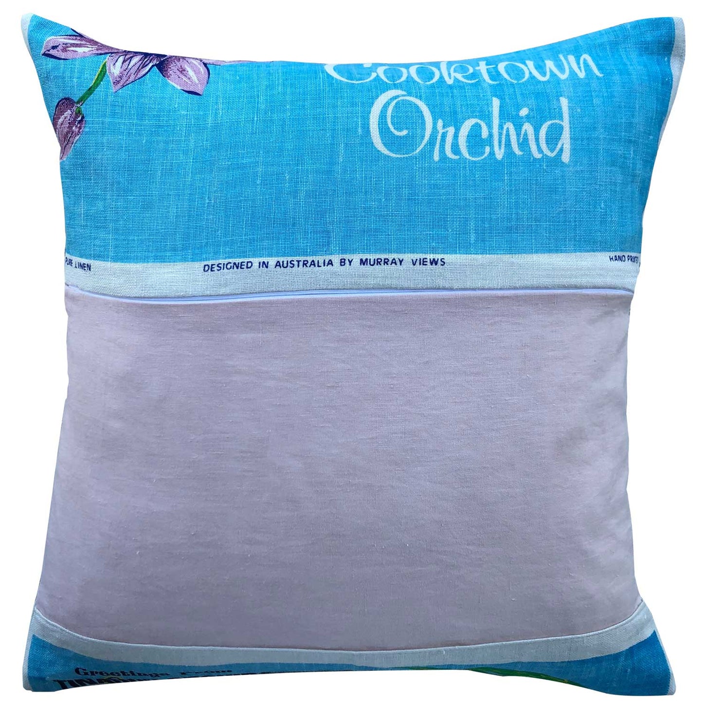 Cooktown orchid vintage teatowel cushion