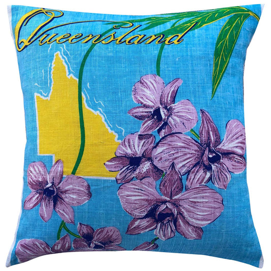Cooktown orchid vintage teatowel cushion