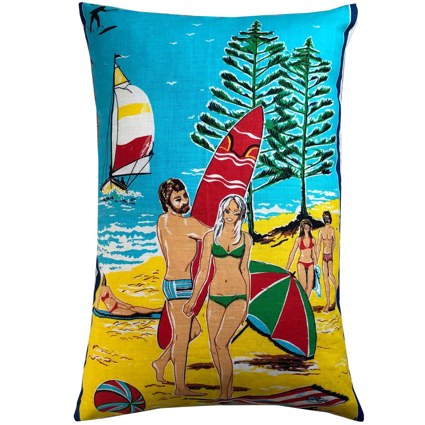 Buy funky retro Ron Burgundy goes to the beach cushion