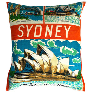 Vintage linen souvenir of Sydney teatowel photographed on white background for Love And West