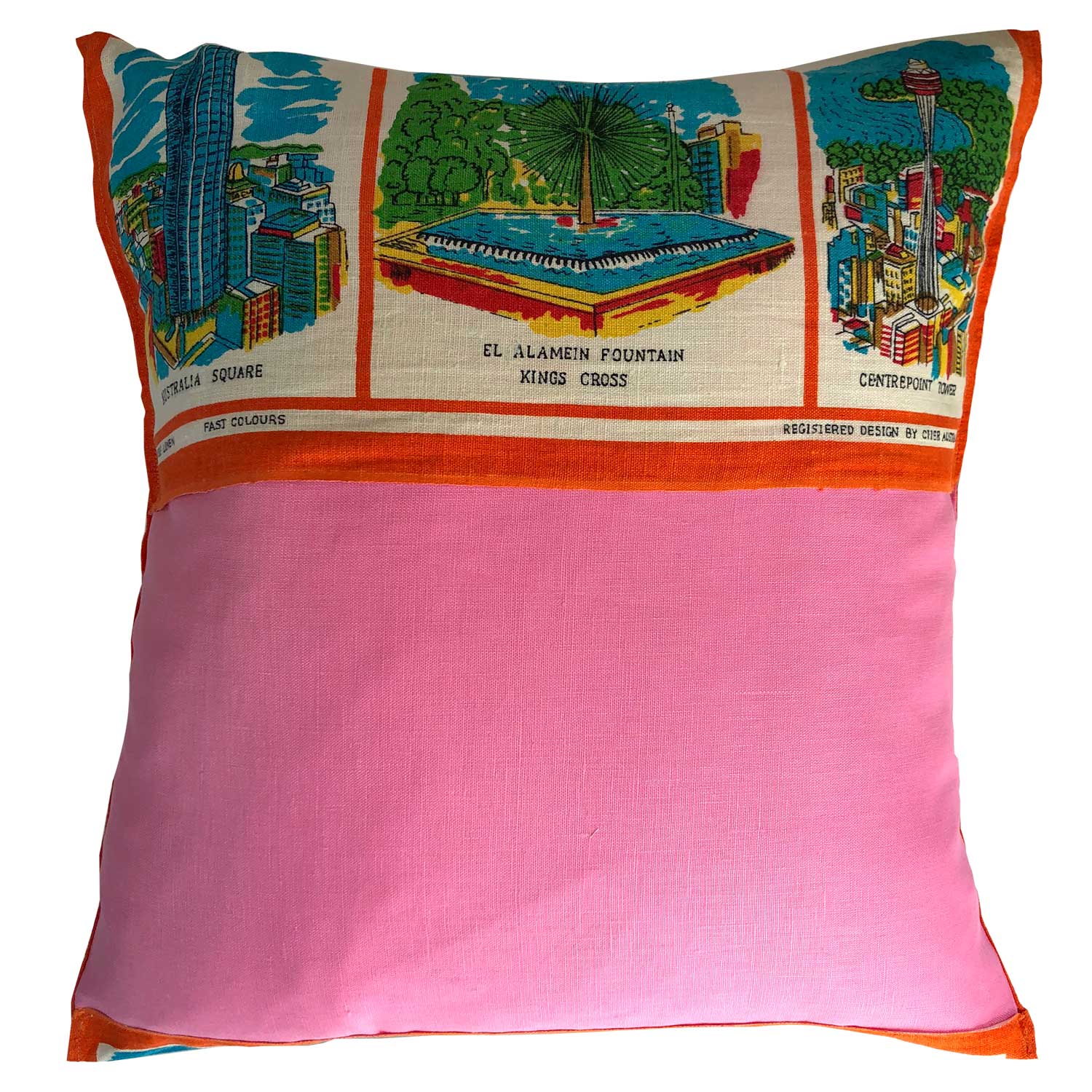 Vintage linen souvenir of Sydney teatowel photographed on white background for Love And West