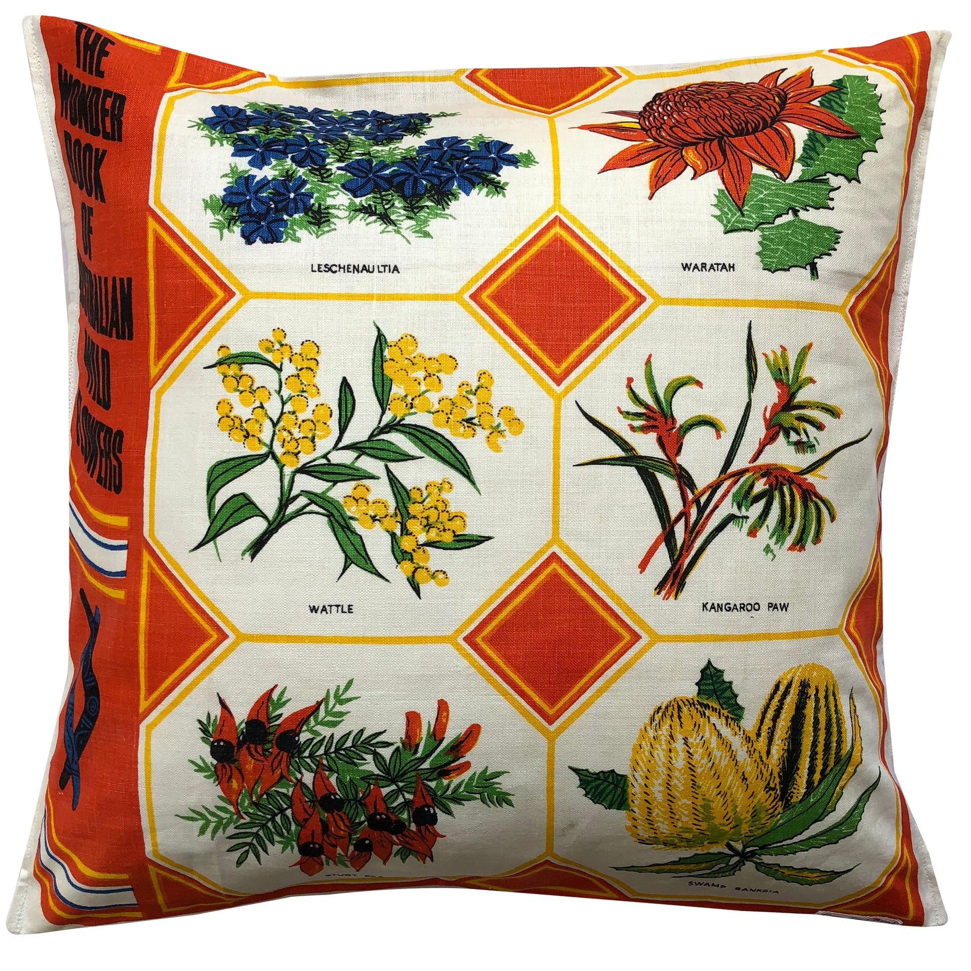 The wonder book of Australia wild flowers vintage linen teatowel cushion cover