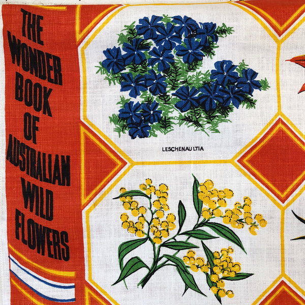 The wonder book of Australia wild flowers vintage linen teatowel cushion cover