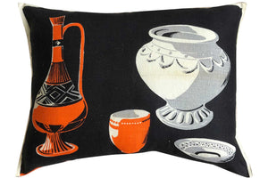 Graphic objects on vintage linen teatowel cushion cover