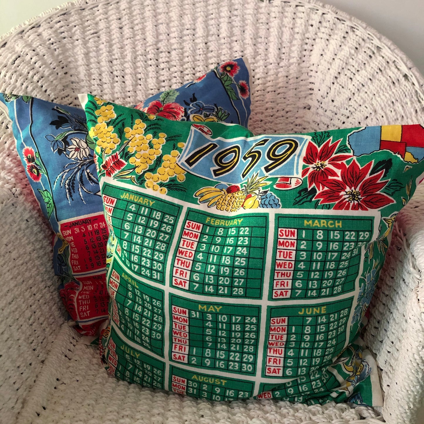 1959 vintage linen calendar teatowel cushion cover