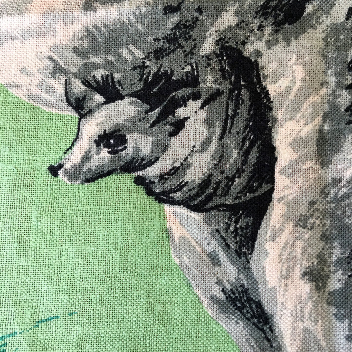 Kangaroos bound across vintage linen teatowel pillow cover