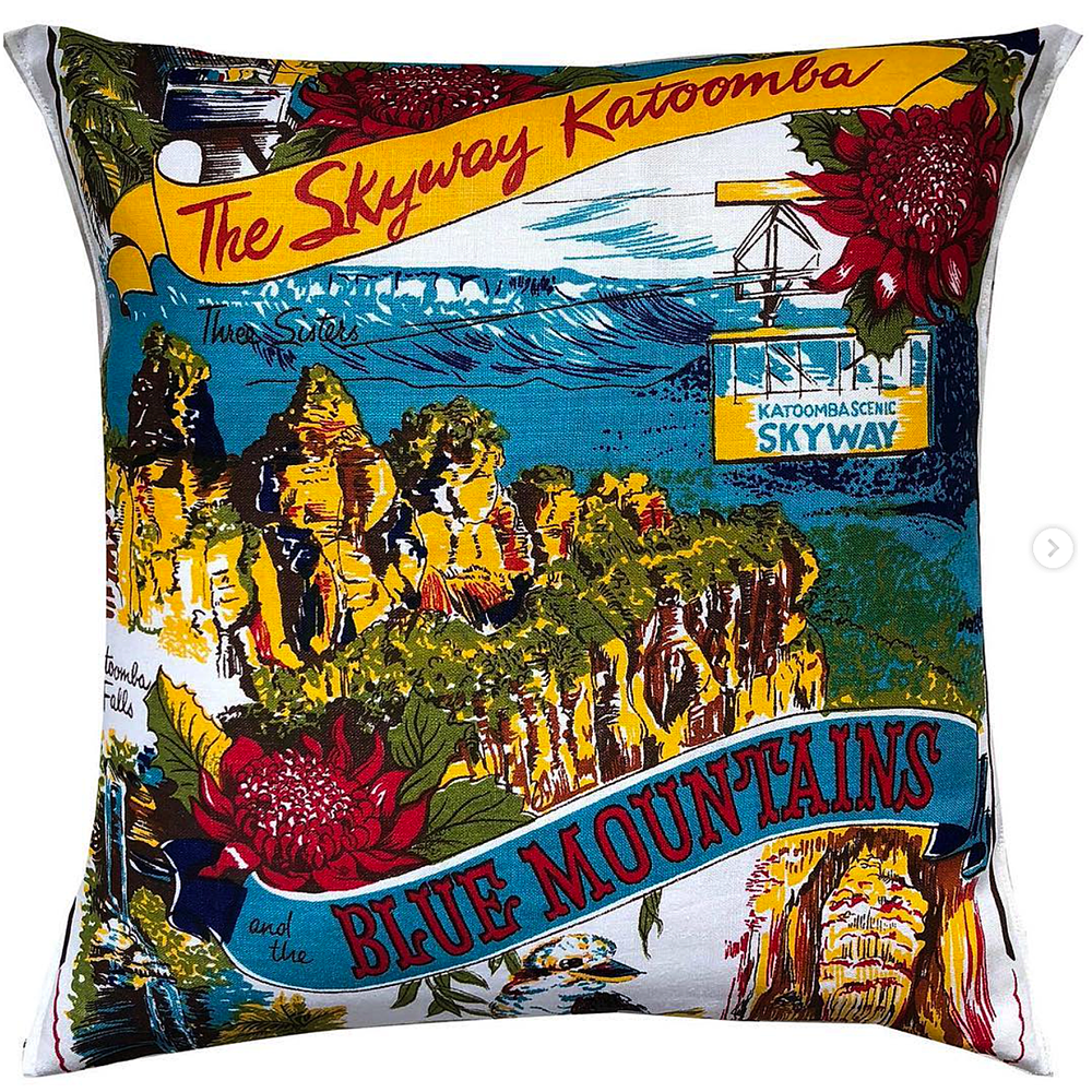 Blue Mountains vintage linen souvenir teatowel cushion cover
