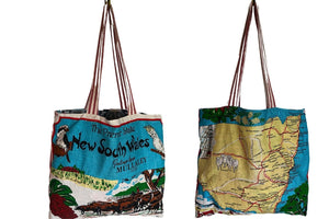 Mullaley teatowel tote bag with cattle farming, kookaburra, cockatoo and NSW map