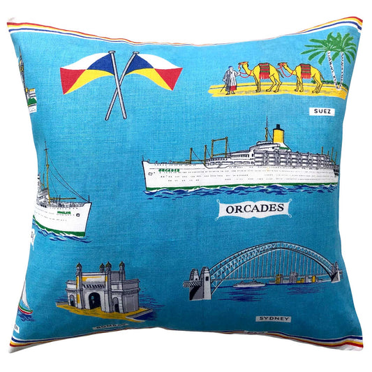 Cruise liner vintage linen teatowel cushion cover