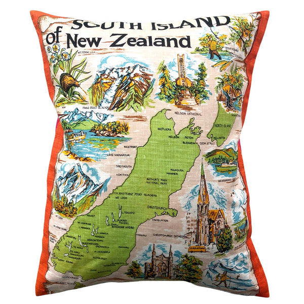 South Island New Zealand souvenir teatowel cushion cover