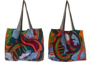 Seventies swirling graphics tea towel tote