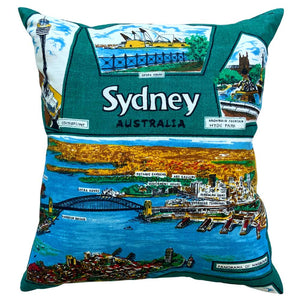 Sydney Landmarks vintage teatowel pillow